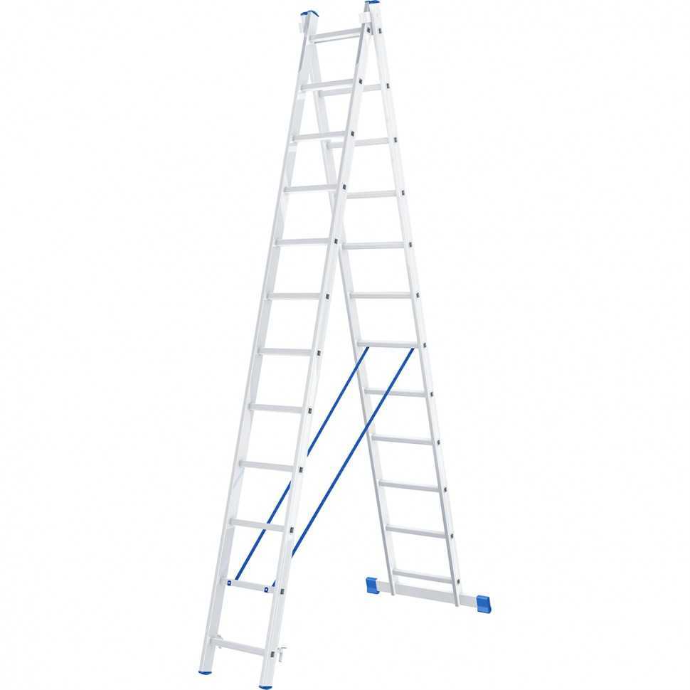 Лестница, 2 х 12 ступеней, алюминиевая, двухсекционная, Россия, Сибртех Лестницы фото, изображение