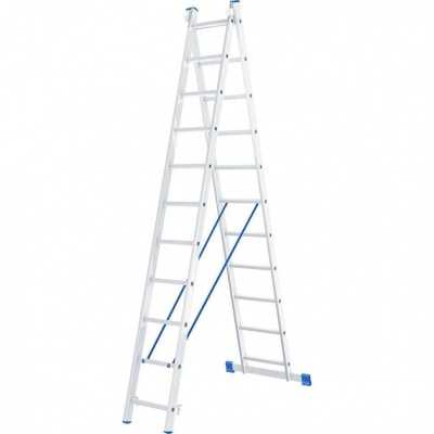 Лестница, 2 х 11 ступеней, алюминиевая, двухсекционная, Россия, Сибртех Лестницы фото, изображение